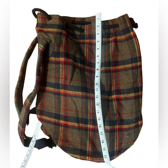 Vintage Gap Tartan Plaid Drawstring Backpack Wool Mt. Whistler Lodge Y2K 90s - Picture 10 of 11
